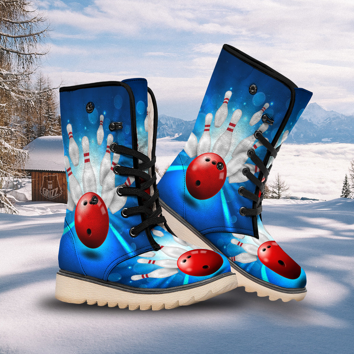 Bowling Strike Print Snow Boots-grizzshop