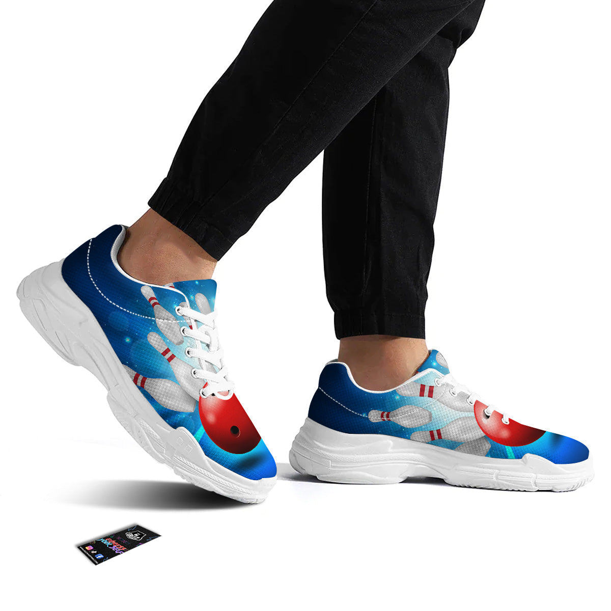 Bowling Strike Print White Chunky Shoes-grizzshop
