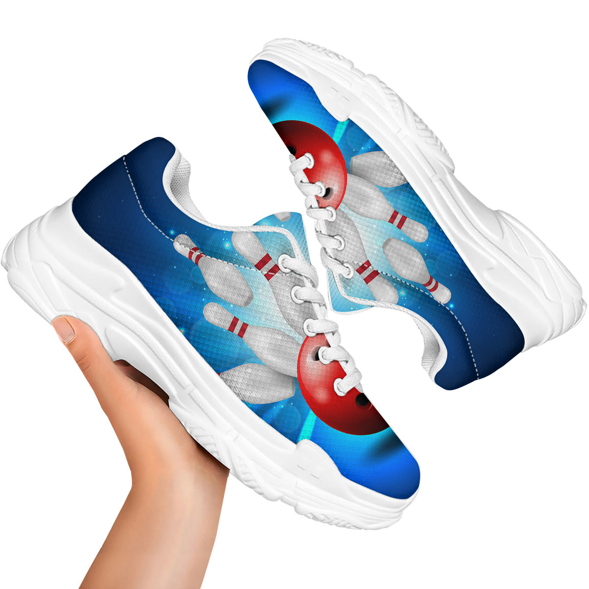 Bowling Strike Print White Chunky Shoes-grizzshop
