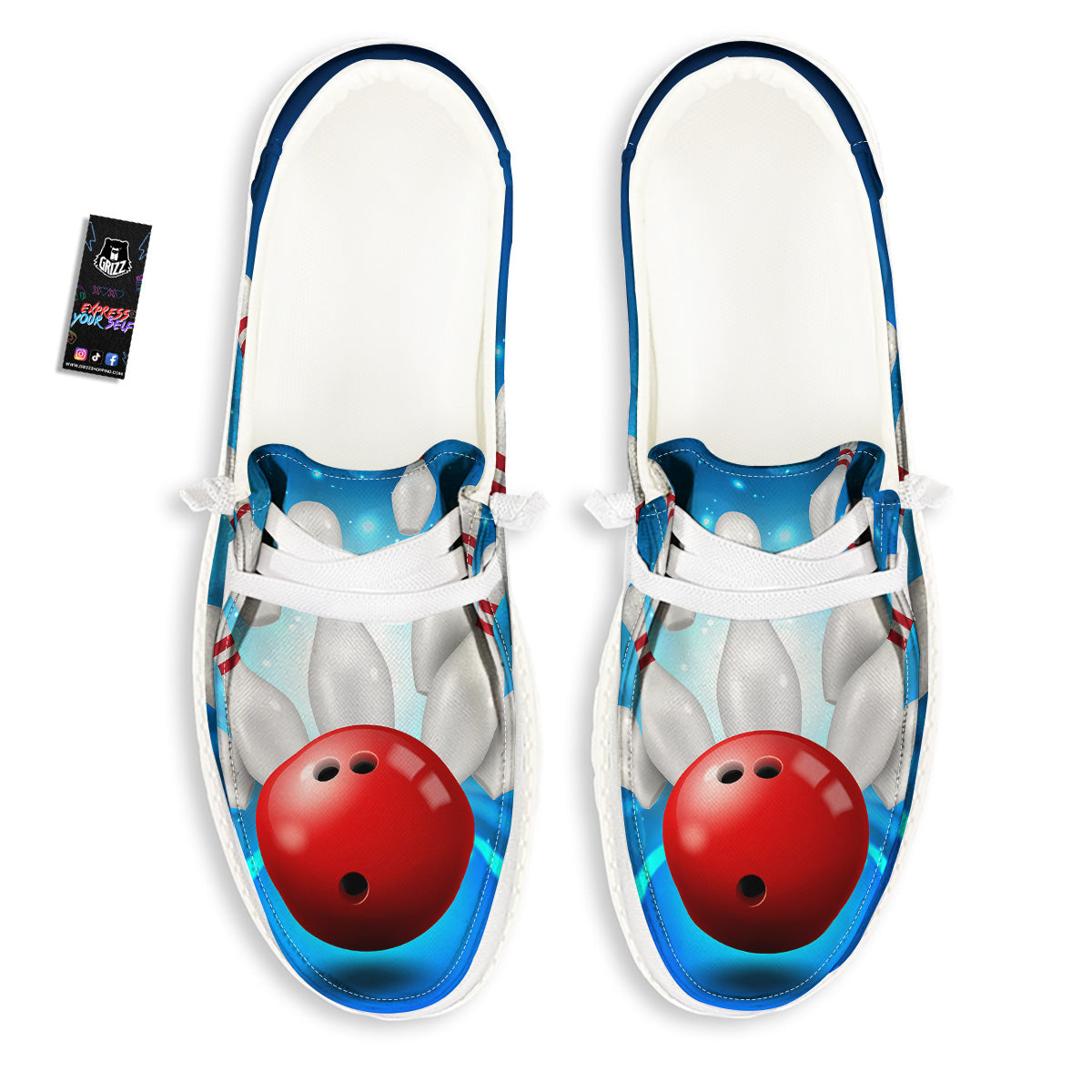 Bowling Strike Print White Loafers-grizzshop