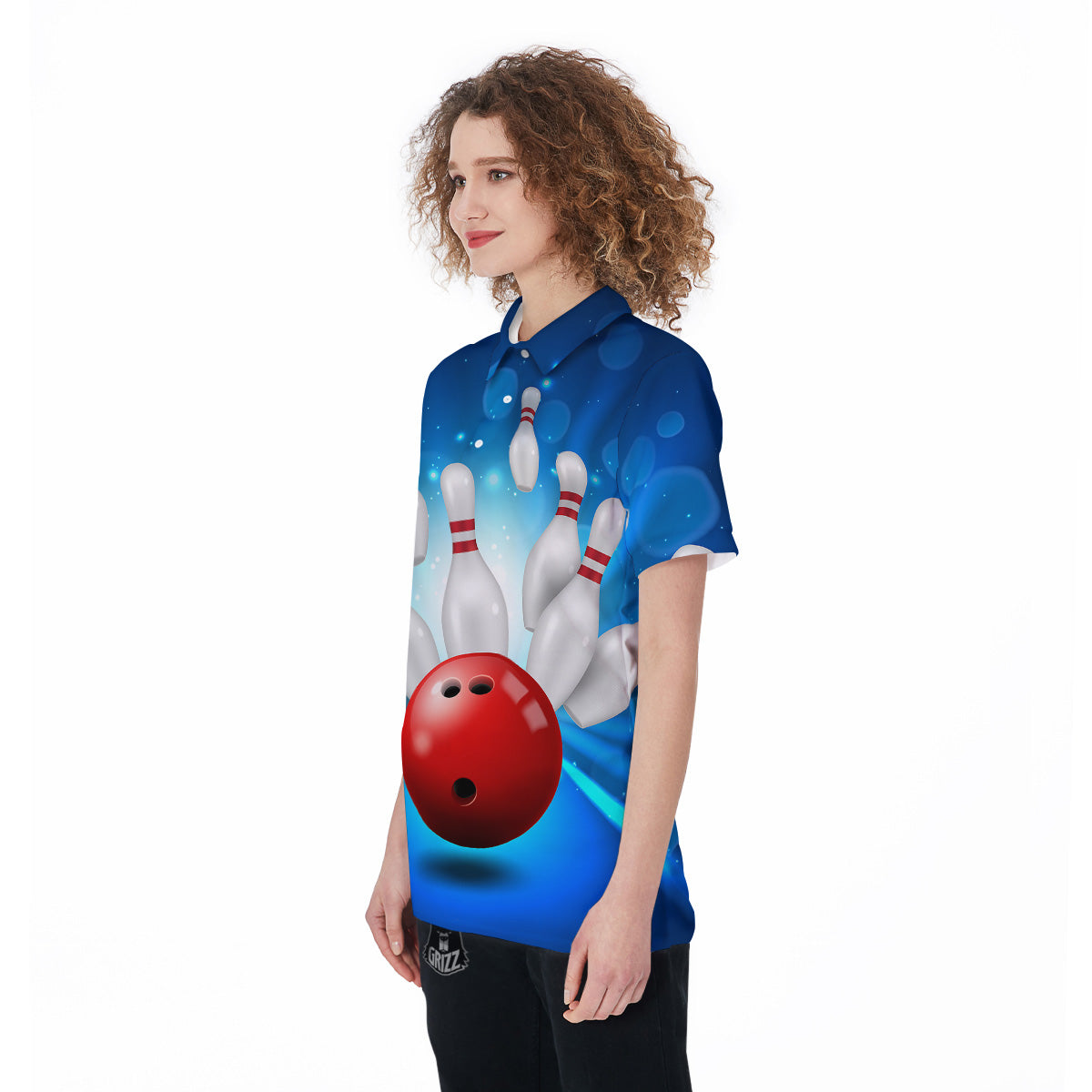 Bowling Strike Print Women's Golf Shirts-grizzshop
