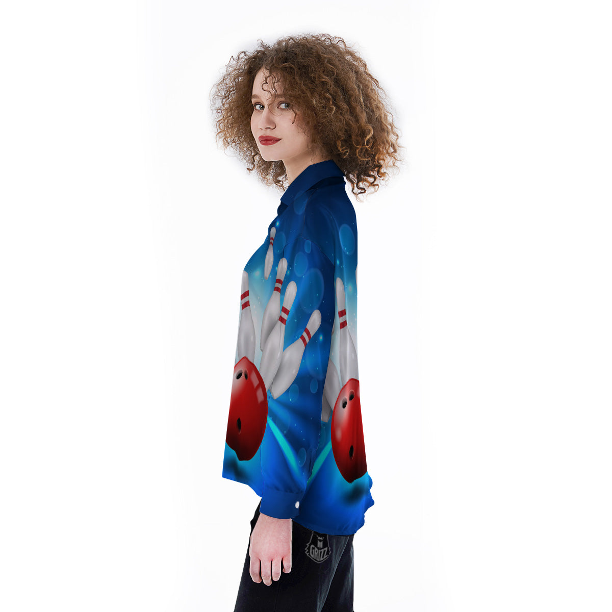 Bowling Strike Print Women's Long Sleeve Shirts-grizzshop