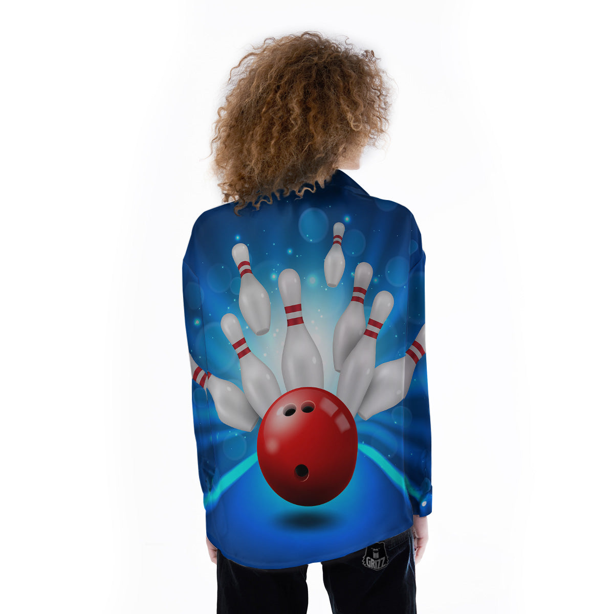 Bowling Strike Print Women's Long Sleeve Shirts-grizzshop