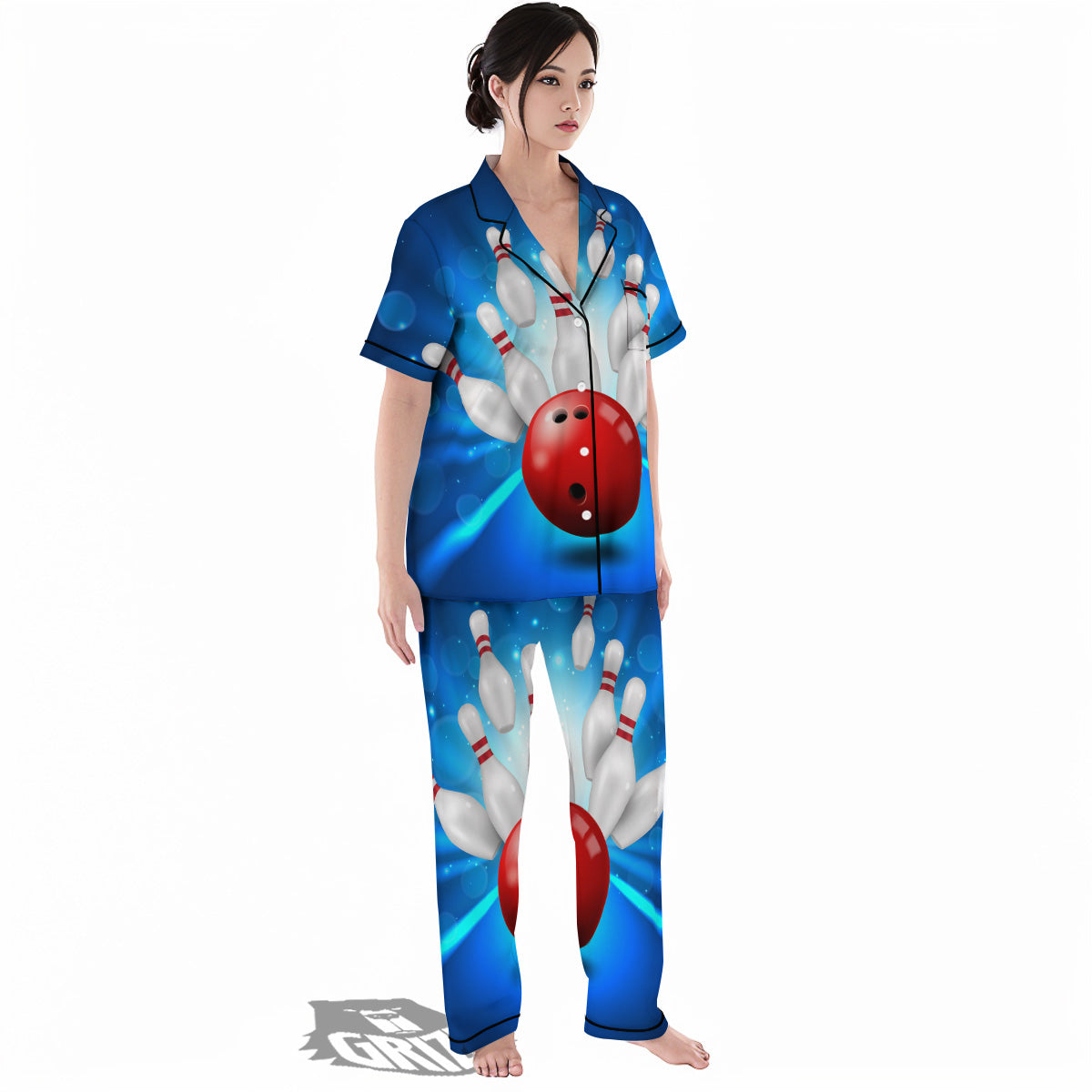 Bowling Strike Print Women's Pajamas Set-grizzshop