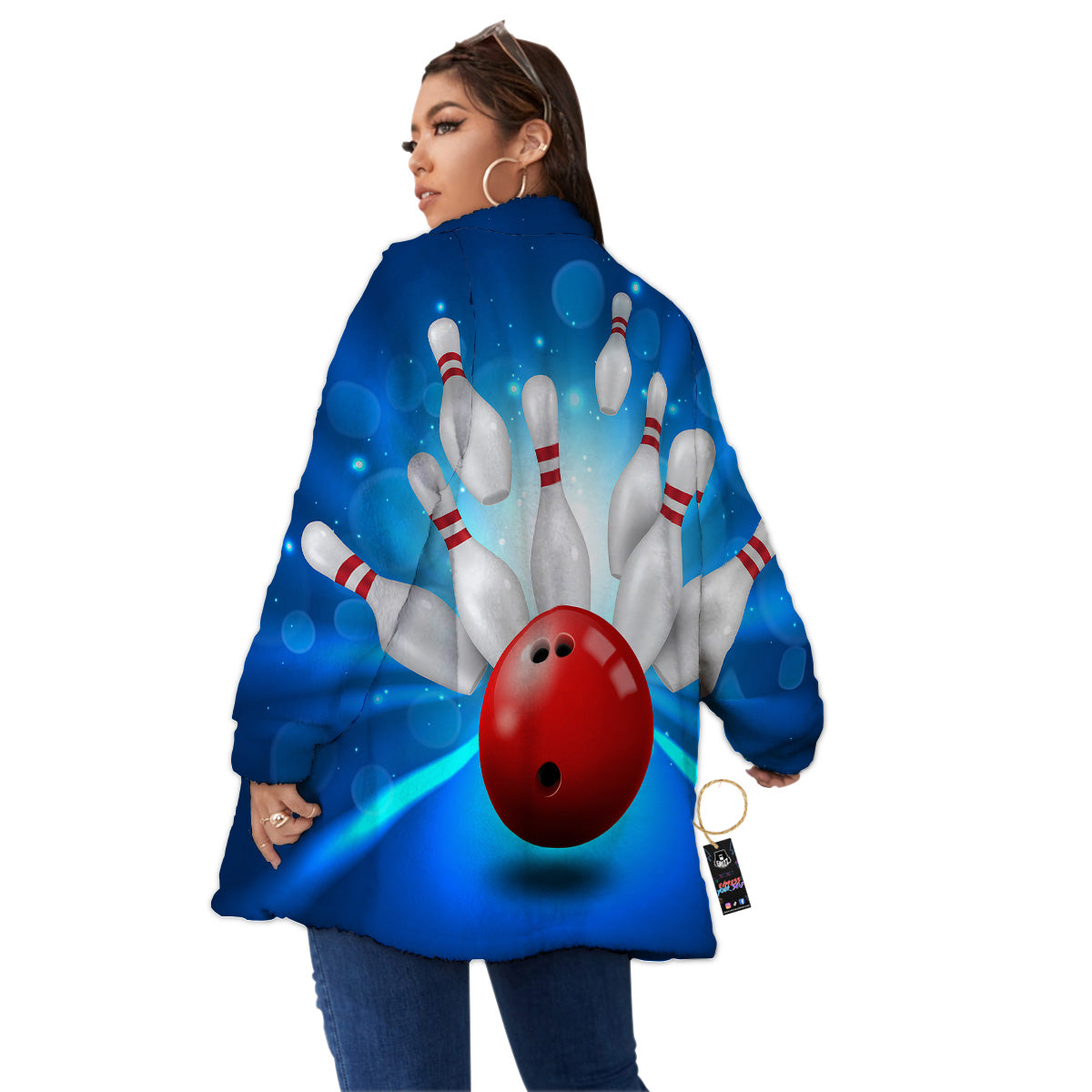 Bowling Strike Print Women's Sherpa Jacket-grizzshop