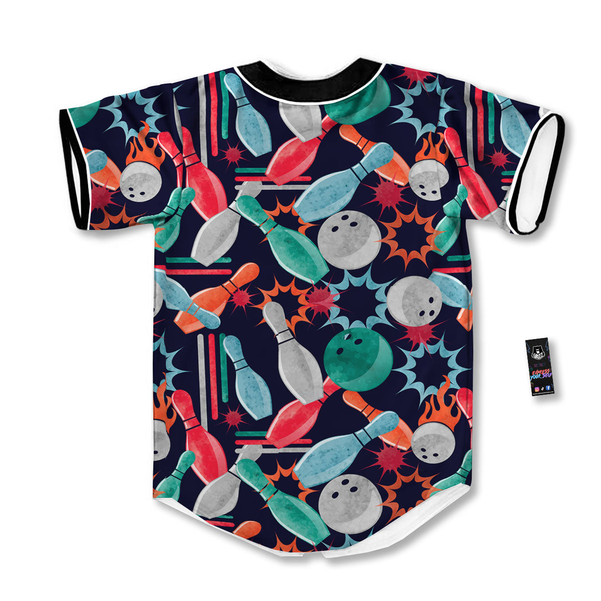 Bowling Theme Watercolor Print Pattern Baseball Jersey-grizzshop