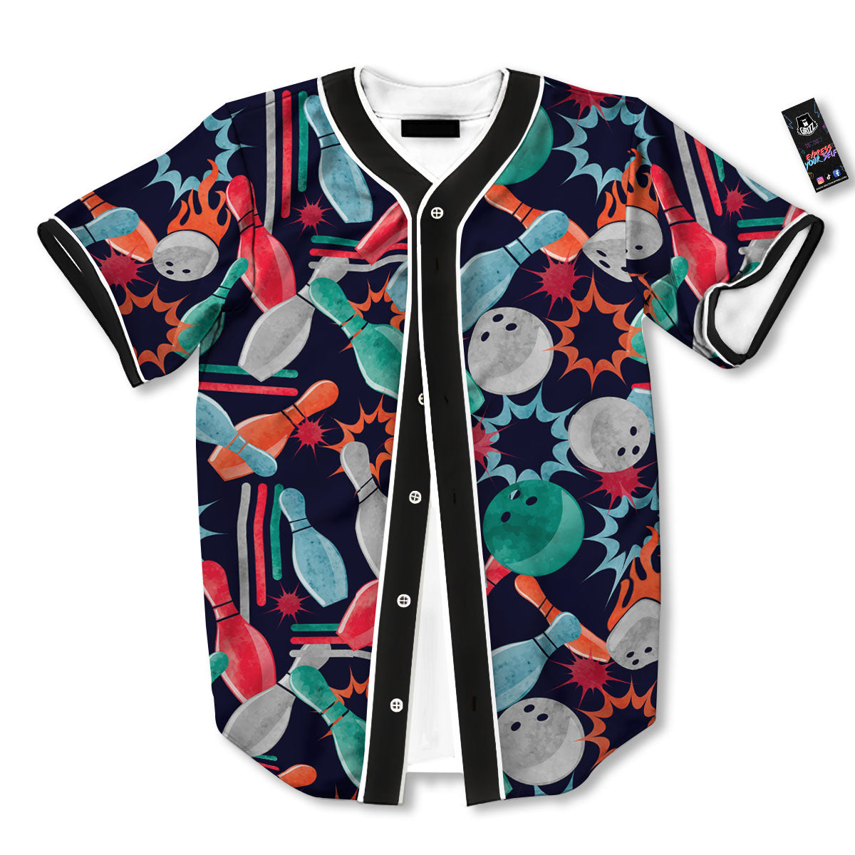 Bowling Theme Watercolor Print Pattern Baseball Jersey-grizzshop