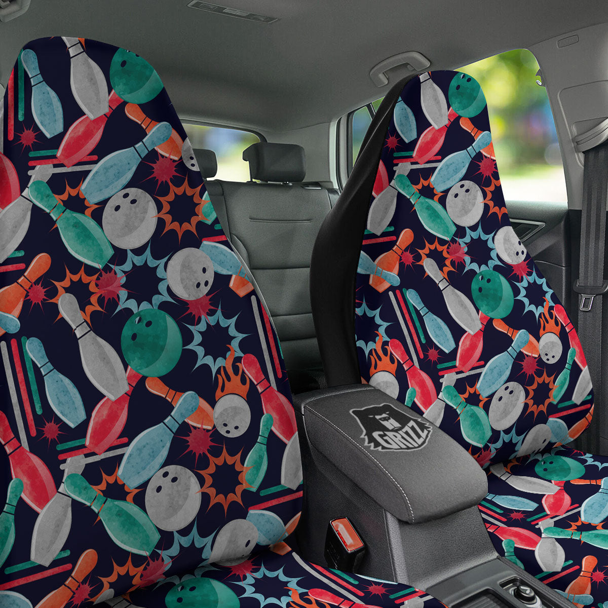 Bowling Theme Watercolor Print Pattern Car Seat Covers-grizzshop