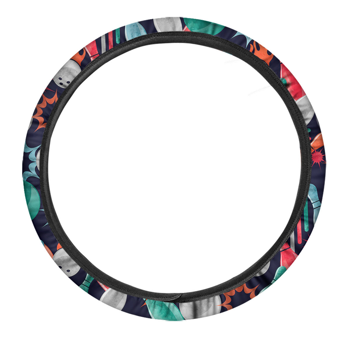 Bowling Theme Watercolor Print Pattern Car Steering Wheel Cover-grizzshop