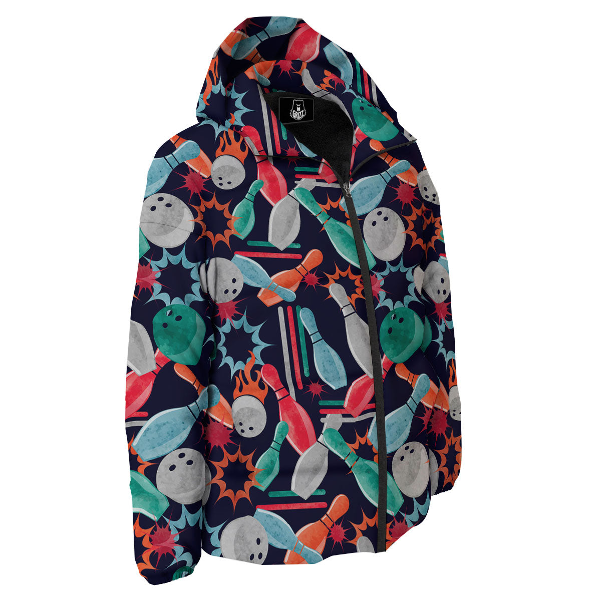 Bowling Theme Watercolor Print Pattern Down Jacket-grizzshop