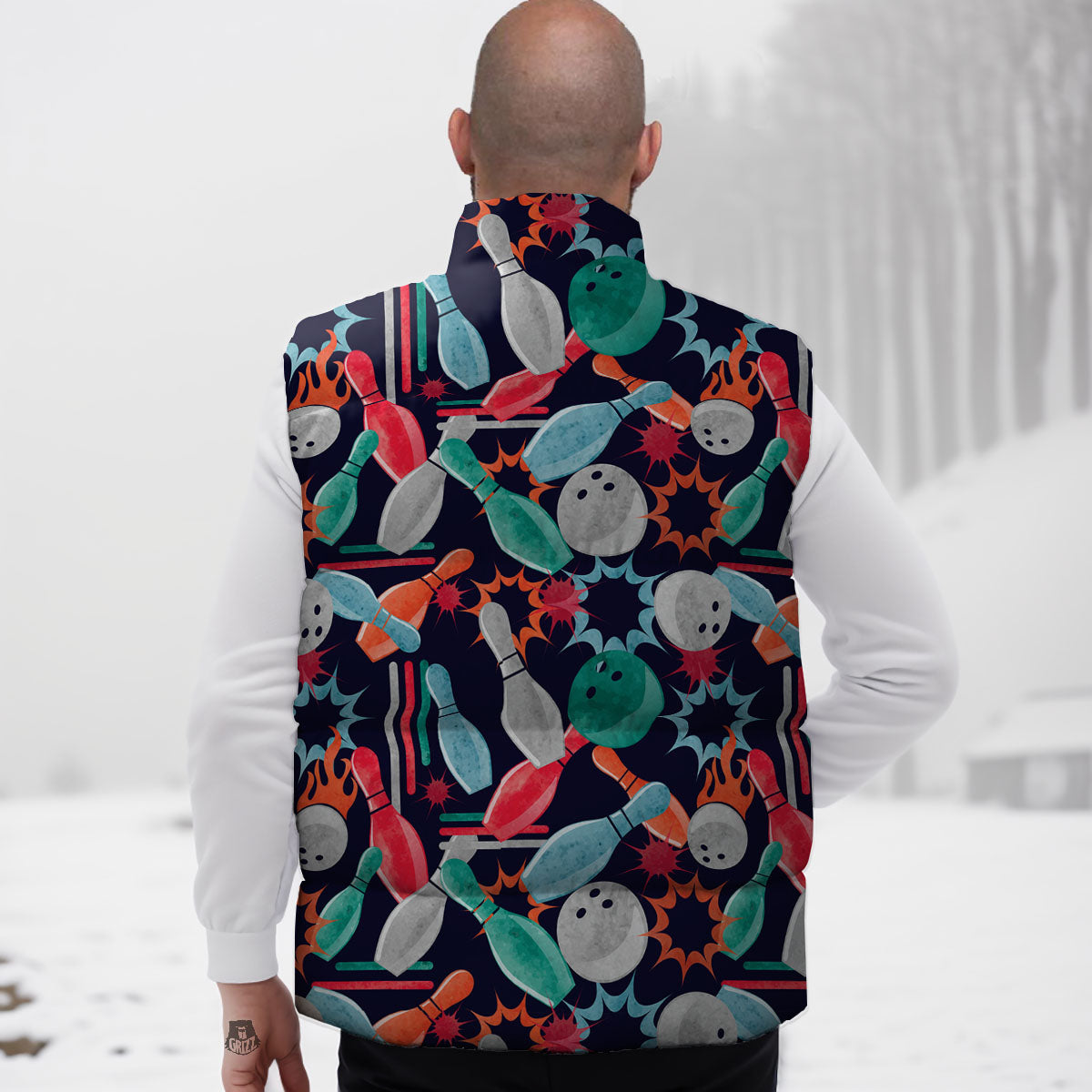 Bowling Theme Watercolor Print Pattern Down Vest-grizzshop