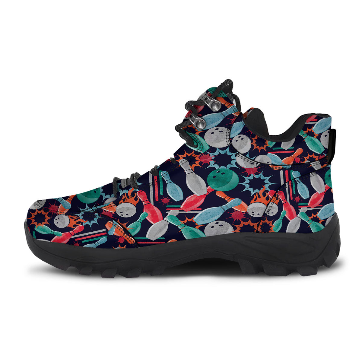 Bowling Theme Watercolor Print Pattern Hiking Shoes-grizzshop