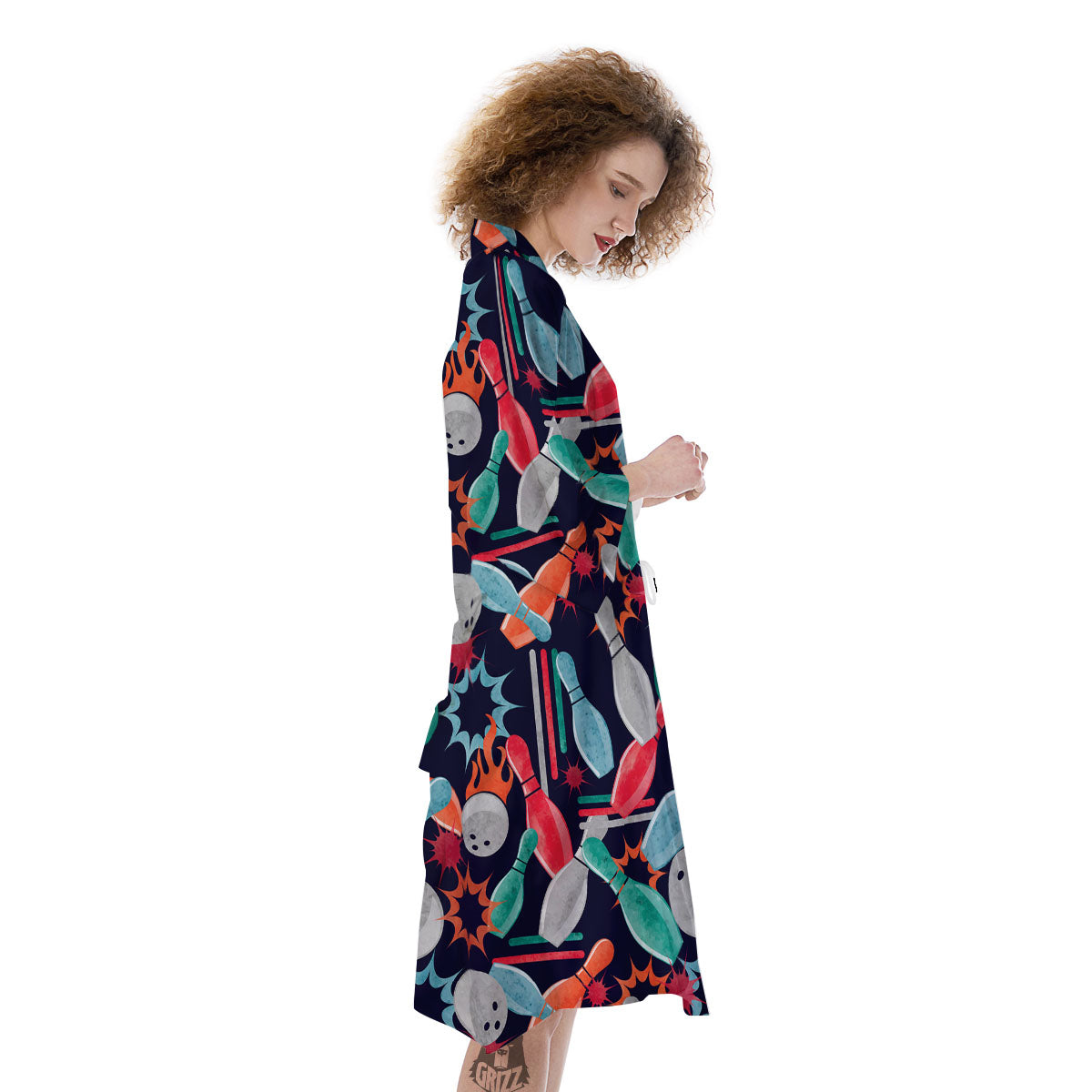 Bowling Theme Watercolor Print Pattern Kimono-grizzshop