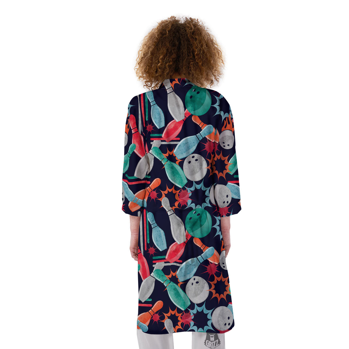 Bowling Theme Watercolor Print Pattern Kimono-grizzshop