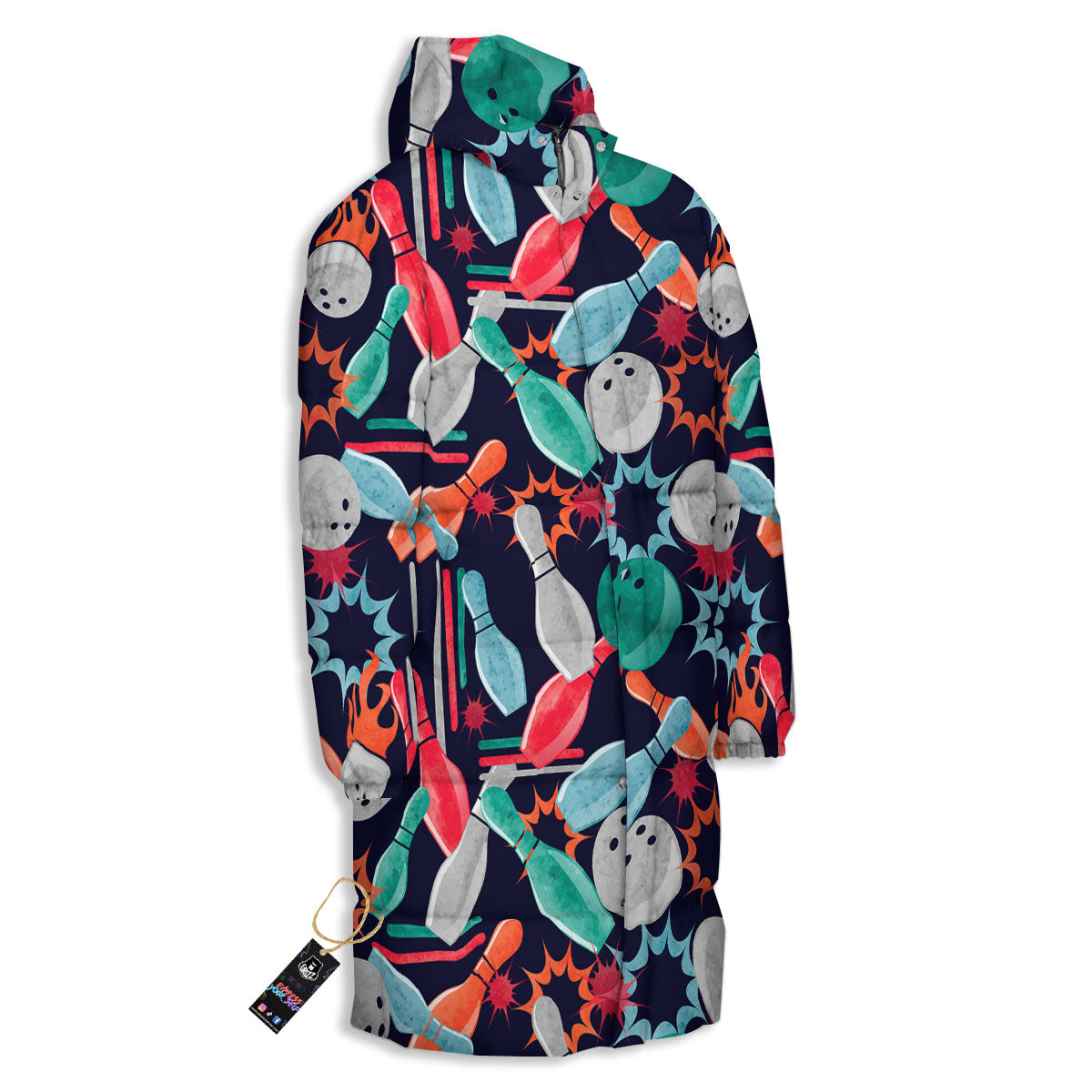 Bowling Theme Watercolor Print Pattern Long Down Jacket-grizzshop