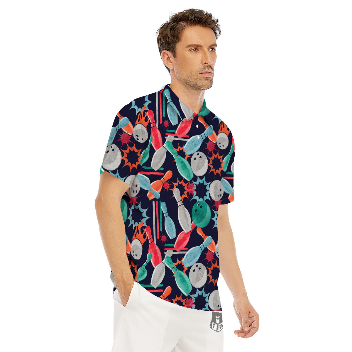 Bowling Theme Watercolor Print Pattern Men's Golf Shirts-grizzshop