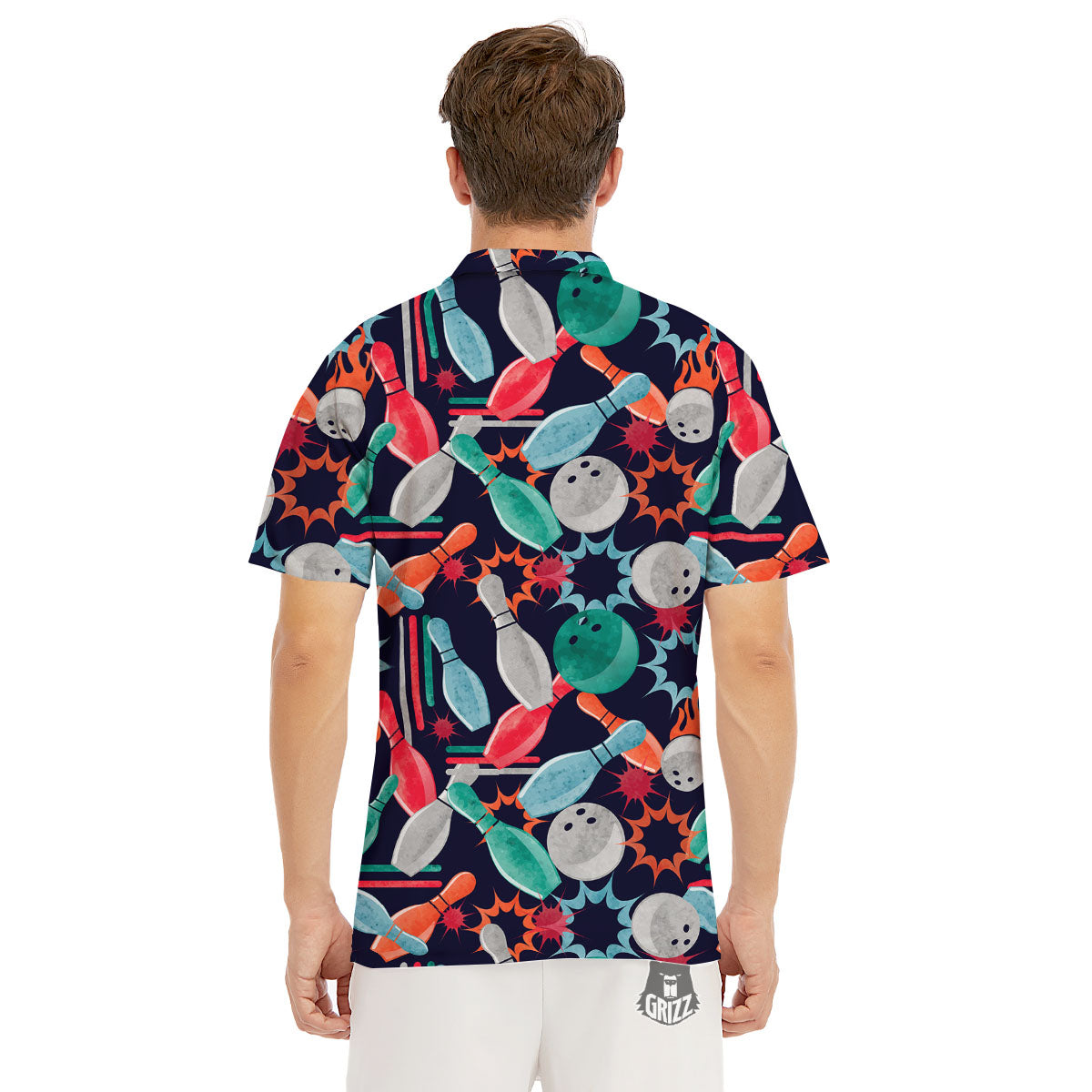 Bowling Theme Watercolor Print Pattern Men's Golf Shirts-grizzshop