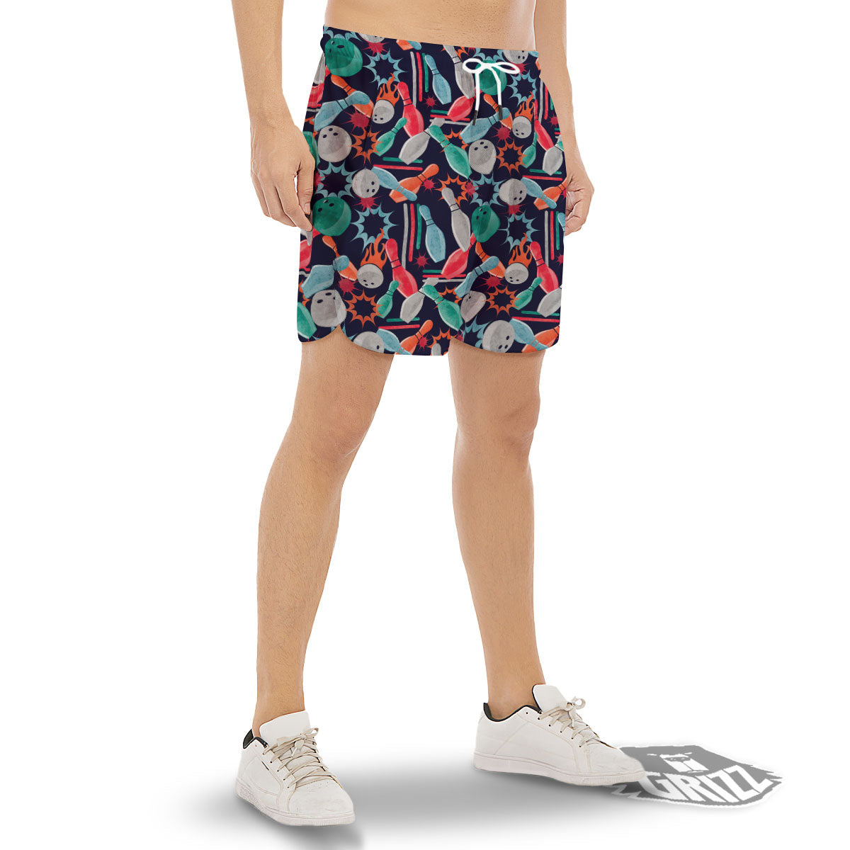 Bowling Theme Watercolor Print Pattern Men's Gym Shorts-grizzshop