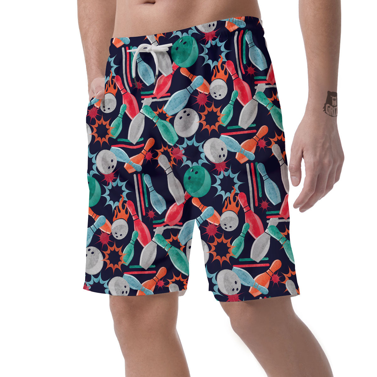 Bowling Theme Watercolor Print Pattern Men's Shorts-grizzshop