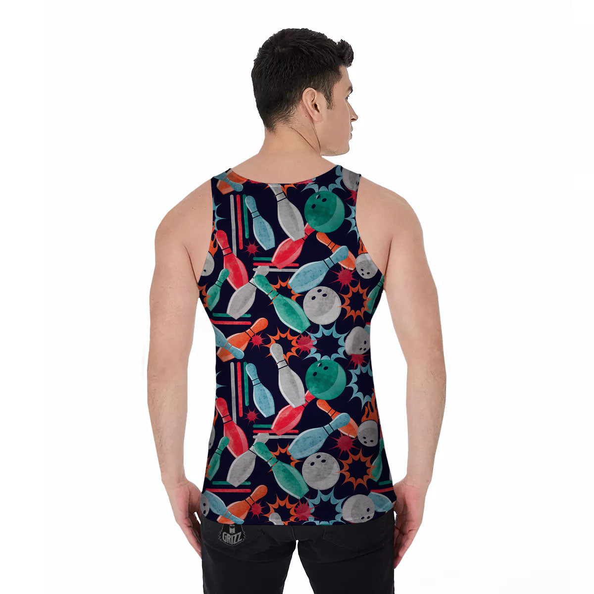 Bowling Theme Watercolor Print Pattern Men's Tank Top-grizzshop