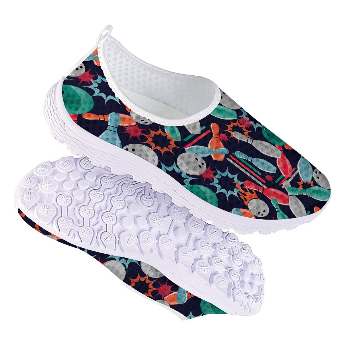 Bowling Theme Watercolor Print Pattern Nurse Shoes-grizzshop