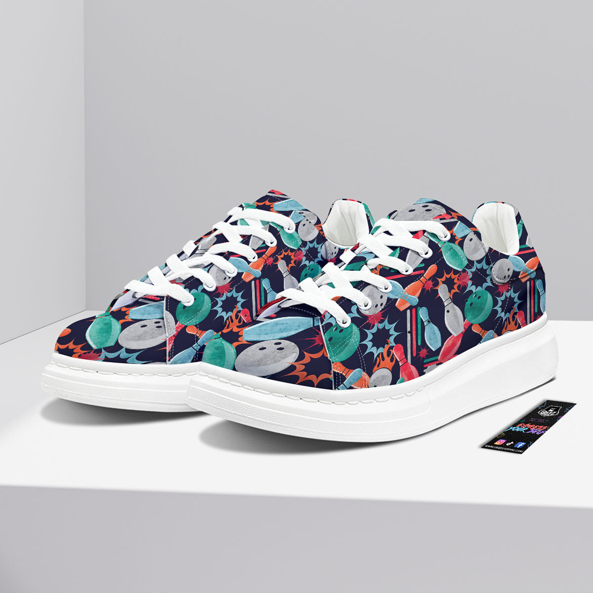 Bowling Theme Watercolor Print Pattern Platform Shoes-grizzshop
