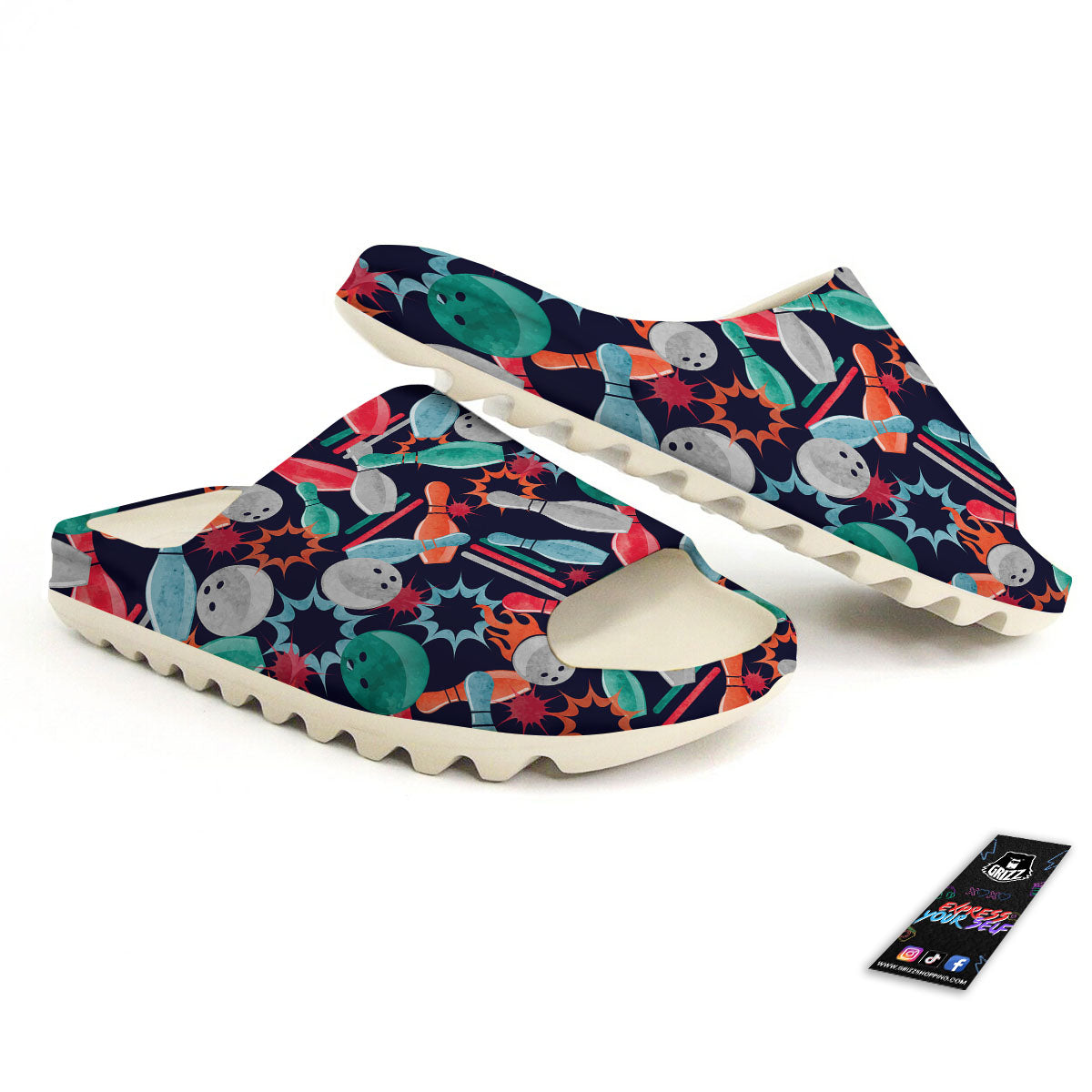 Bowling Theme Watercolor Print Pattern Sandals-grizzshop
