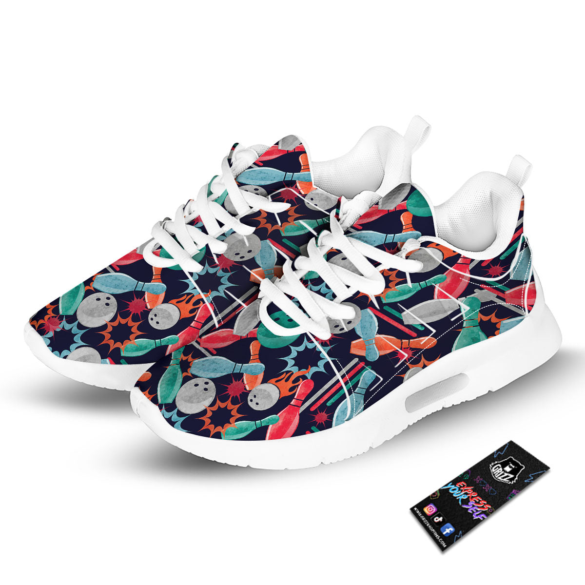 Bowling Theme Watercolor Print Pattern Tennis Shoes-grizzshop