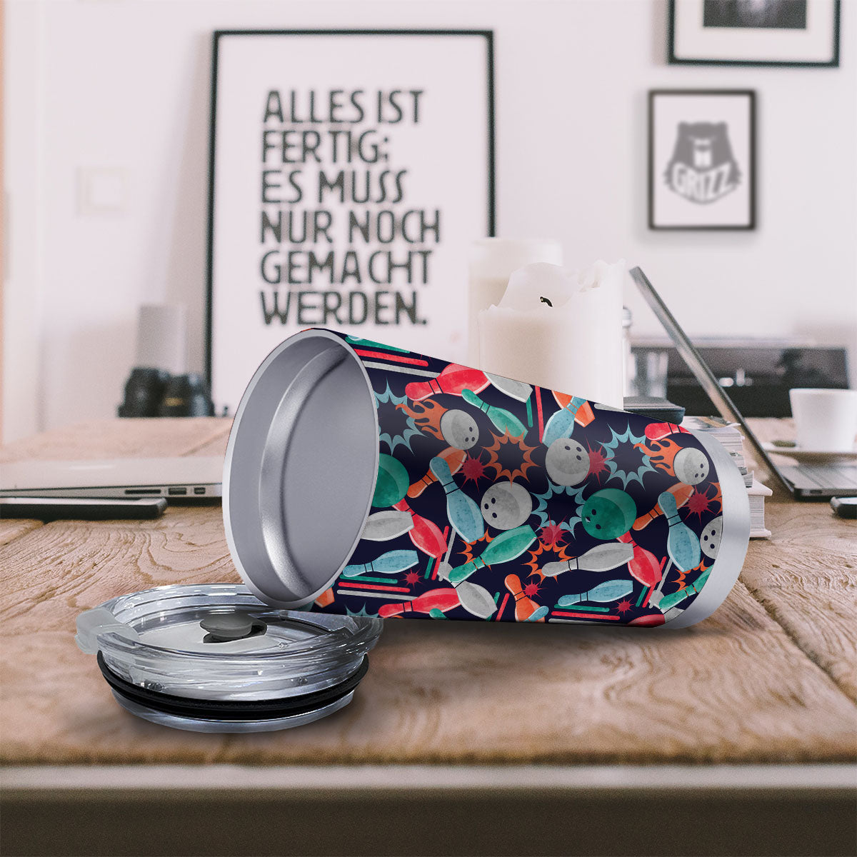 Bowling Theme Watercolor Print Pattern Tumbler-grizzshop