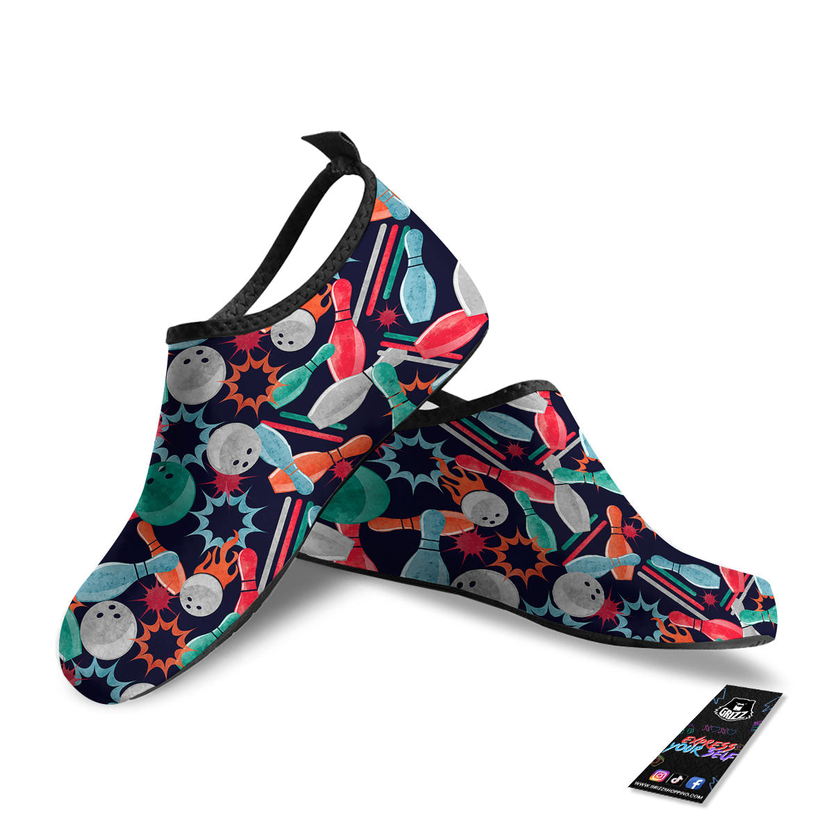 Bowling Theme Watercolor Print Pattern Water Shoes-grizzshop