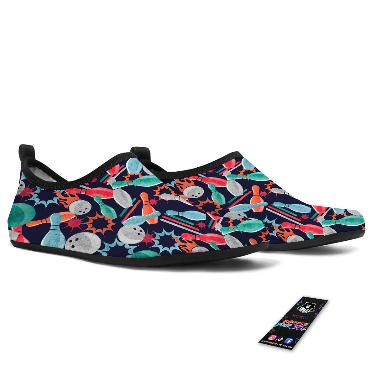 Bowling Theme Watercolor Print Pattern Water Shoes-grizzshop