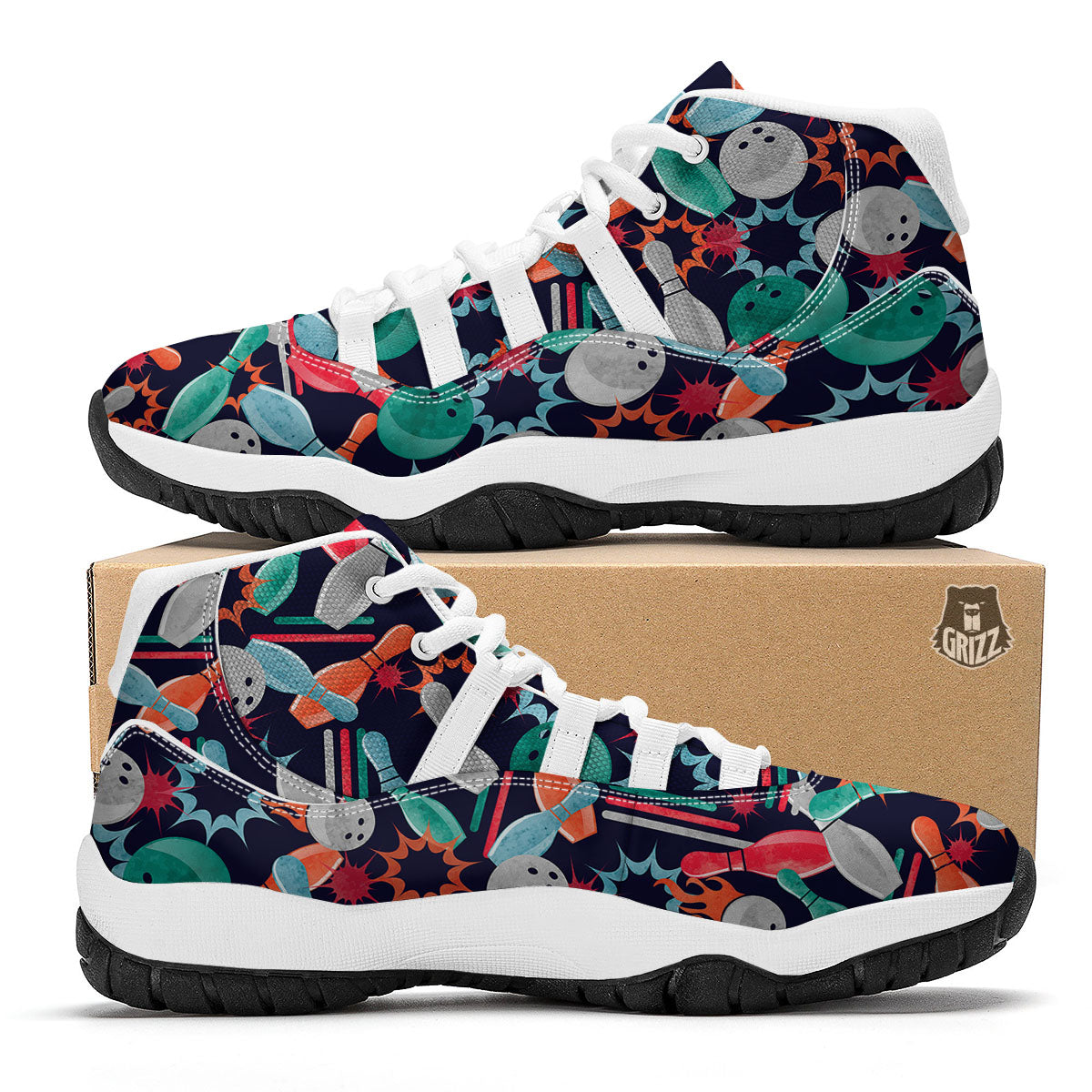 Bowling Theme Watercolor Print Pattern White Bball Shoes-grizzshop