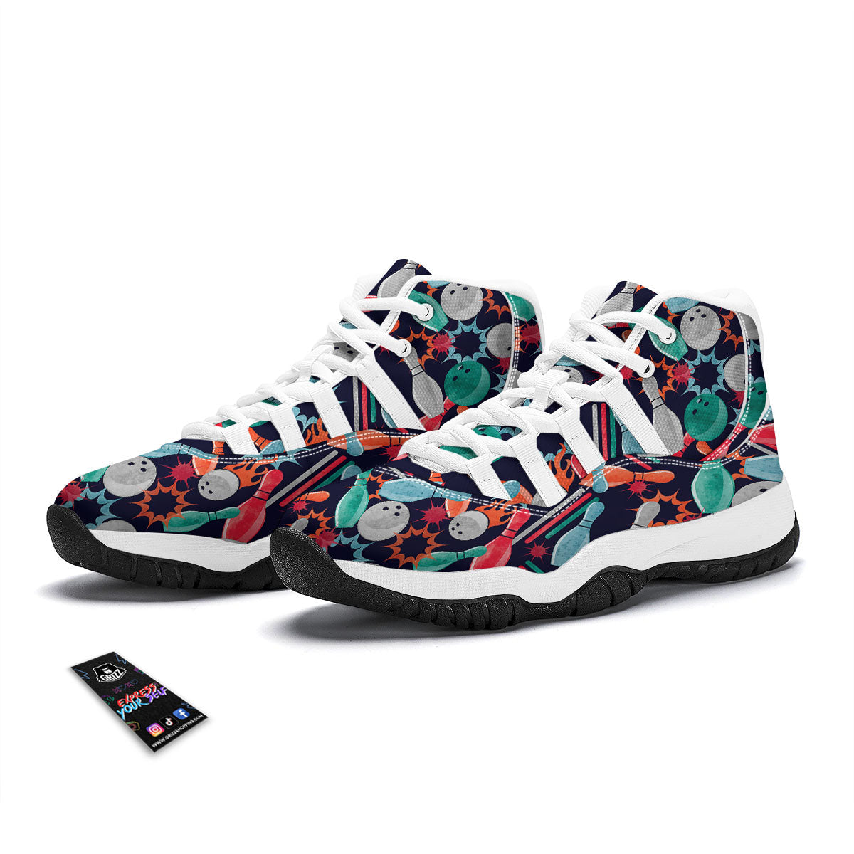 Bowling Theme Watercolor Print Pattern White Bball Shoes-grizzshop