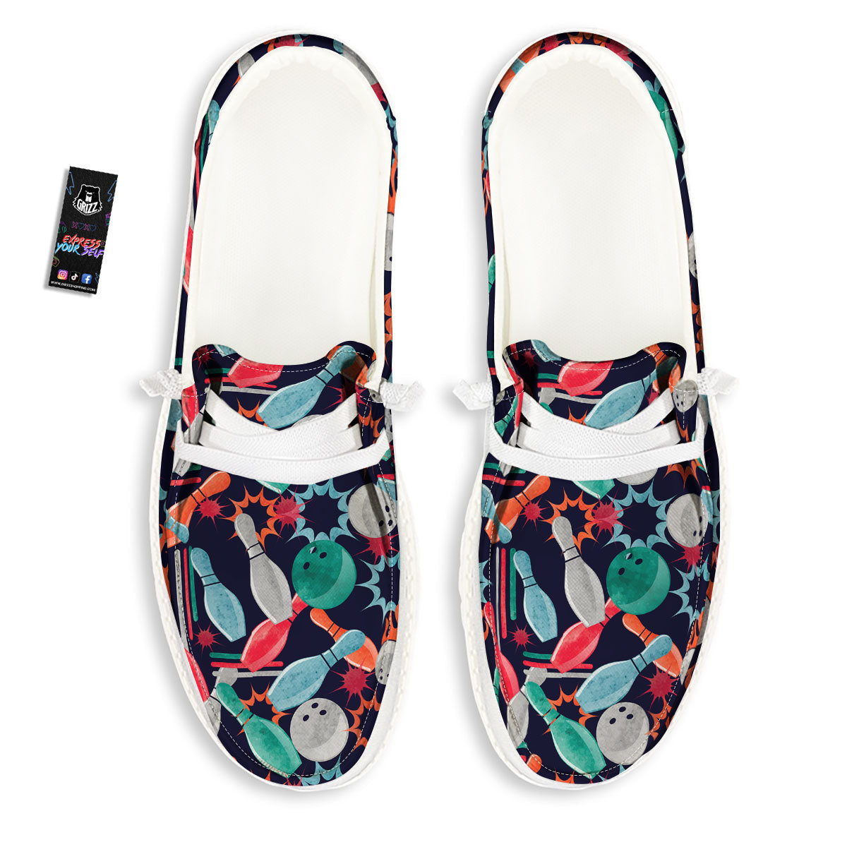 Bowling Theme Watercolor Print Pattern White Loafers-grizzshop