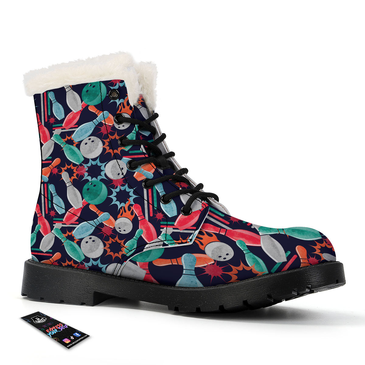 Bowling Theme Watercolor Print Pattern Winter Boots-grizzshop