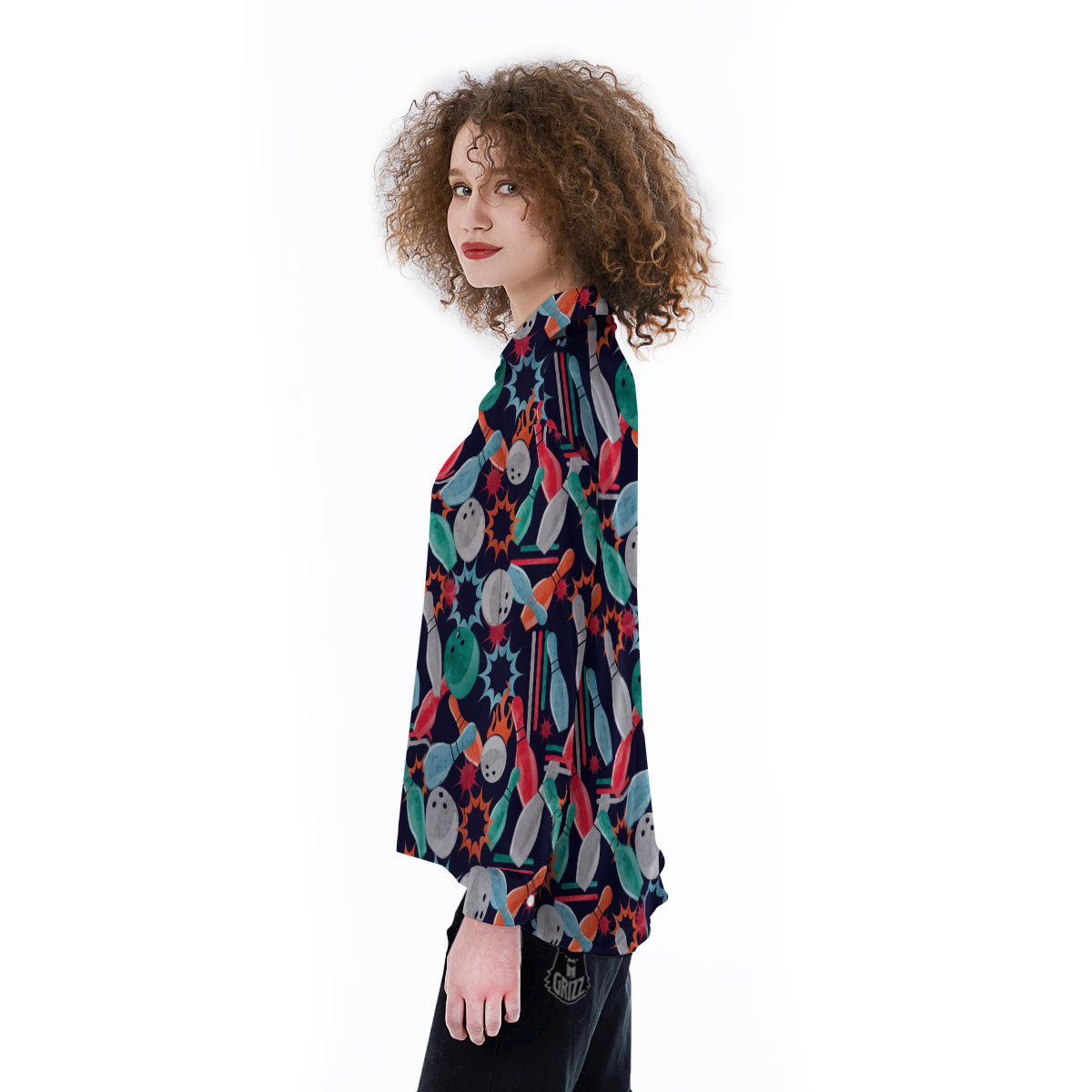 Bowling Theme Watercolor Print Pattern Women's Long Sleeve Shirts-grizzshop