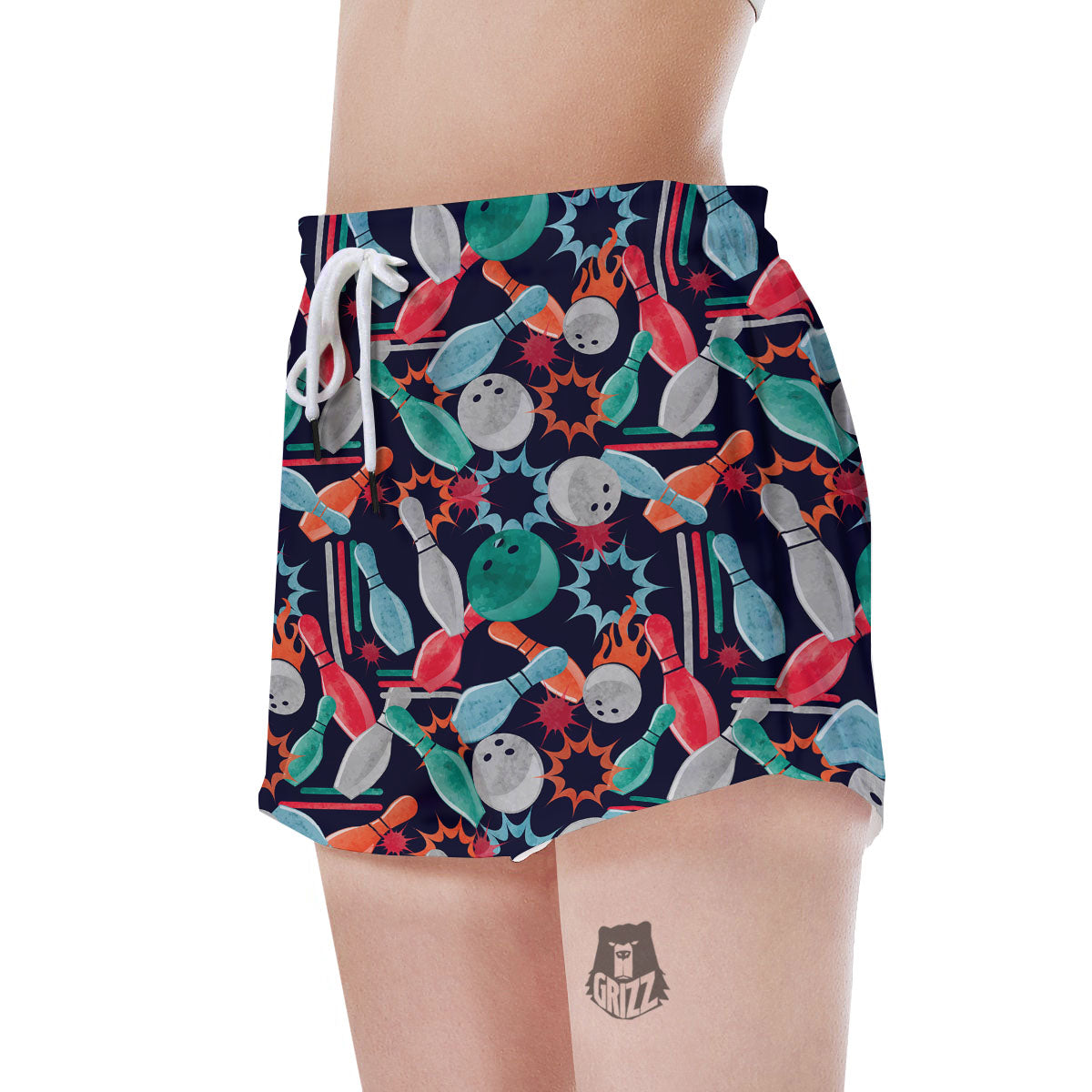 Bowling Theme Watercolor Print Pattern Women's Shorts-grizzshop