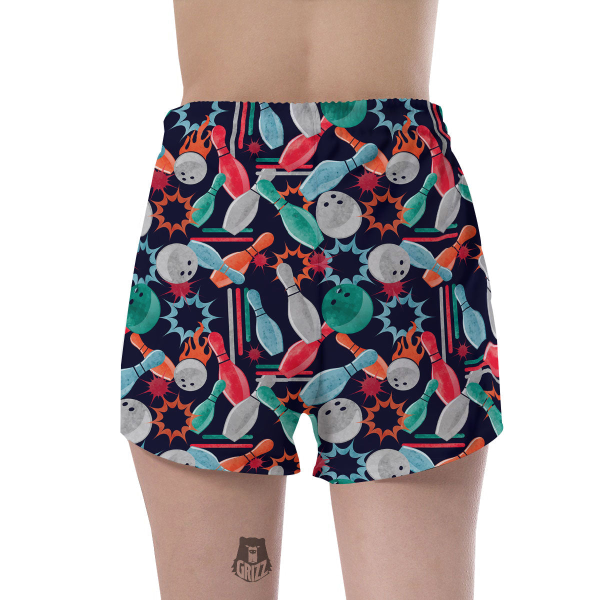 Bowling Theme Watercolor Print Pattern Women's Shorts-grizzshop