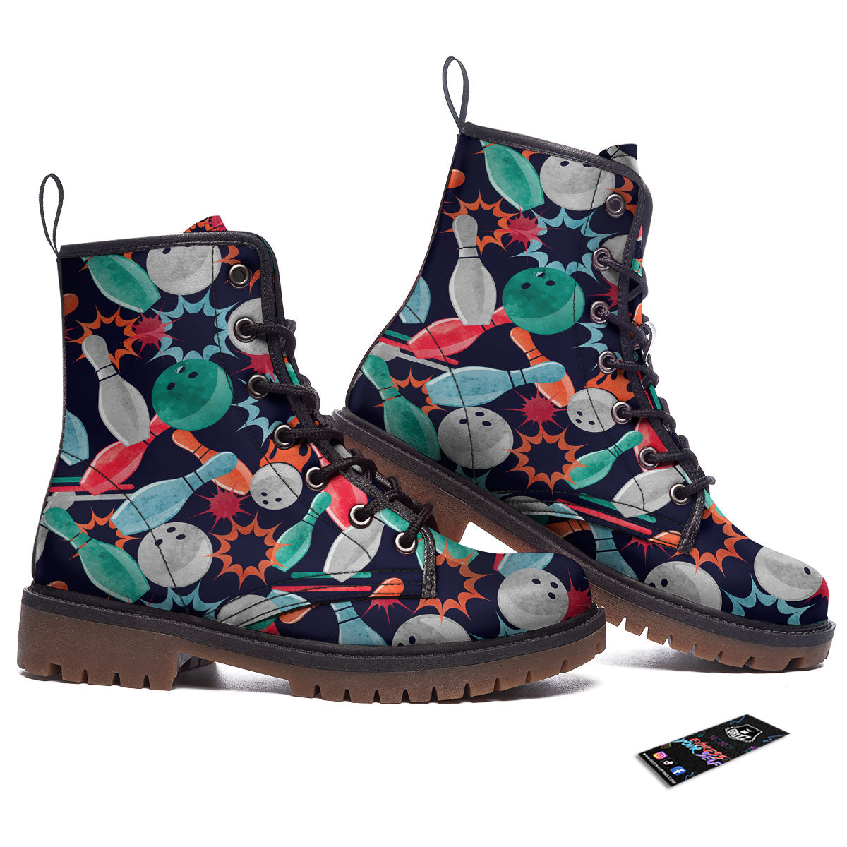 Bowling Theme Watercolor Print Pattern Work Boots-grizzshop