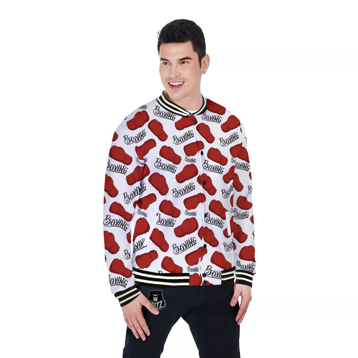 Boxing Glove And Text Print Pattern Baseball Jacket-grizzshop