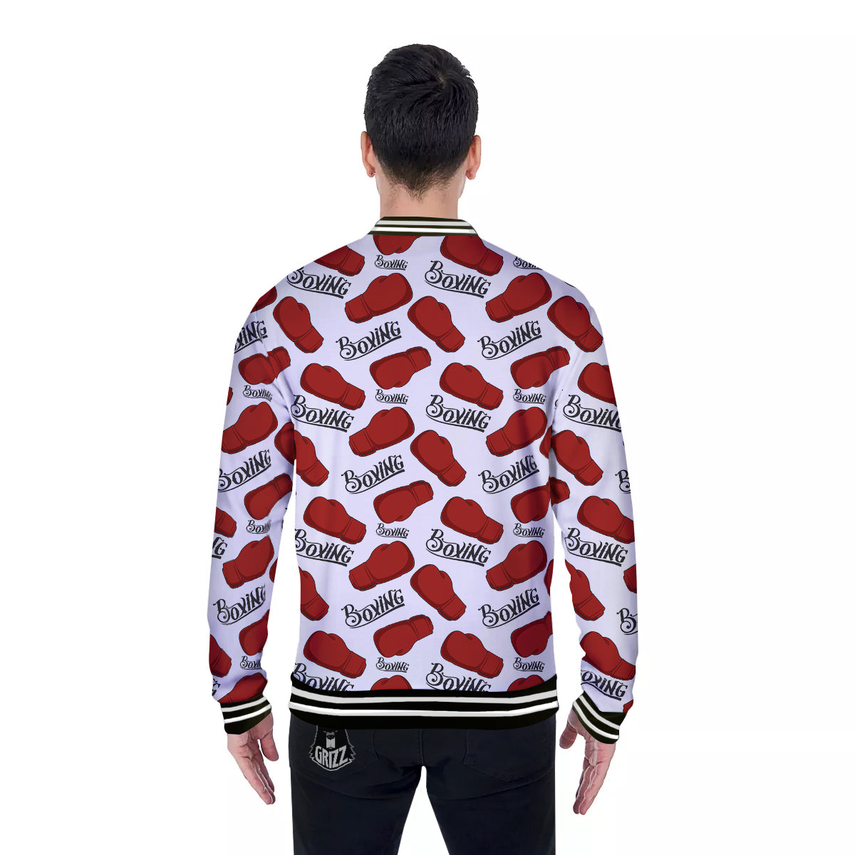 Boxing Glove And Text Print Pattern Baseball Jacket-grizzshop