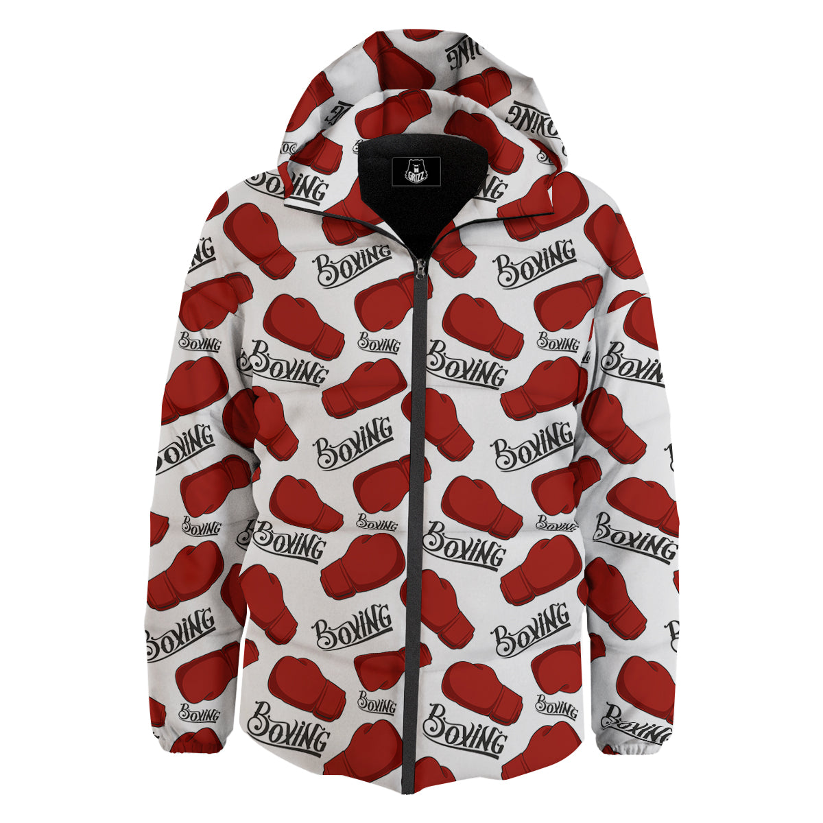 Boxing Glove And Text Print Pattern Down Jacket-grizzshop
