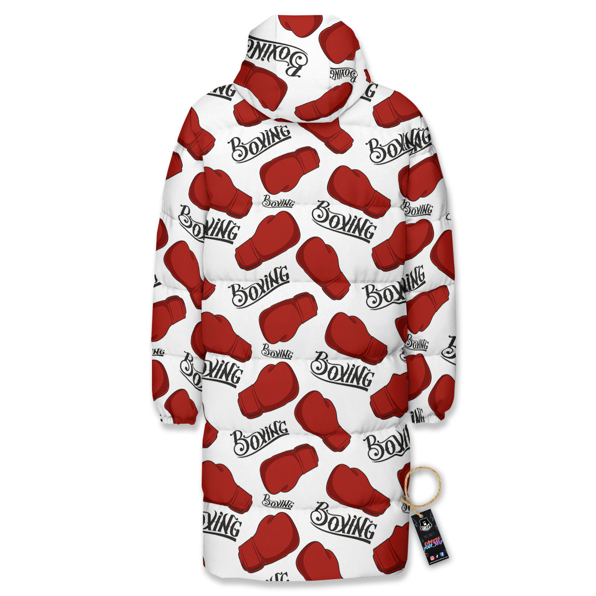 Boxing Glove And Text Print Pattern Long Down Jacket-grizzshop