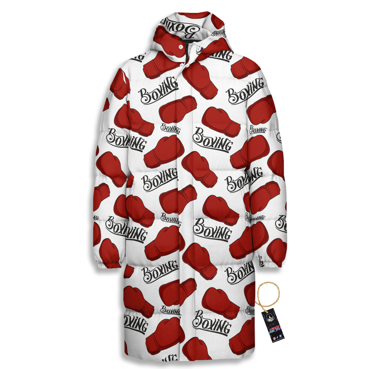 Boxing Glove And Text Print Pattern Long Down Jacket-grizzshop