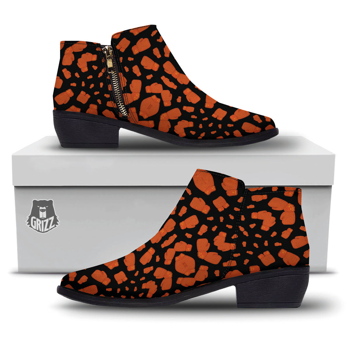 Boxing Gloves Print Pattern Ankle Boots-grizzshop