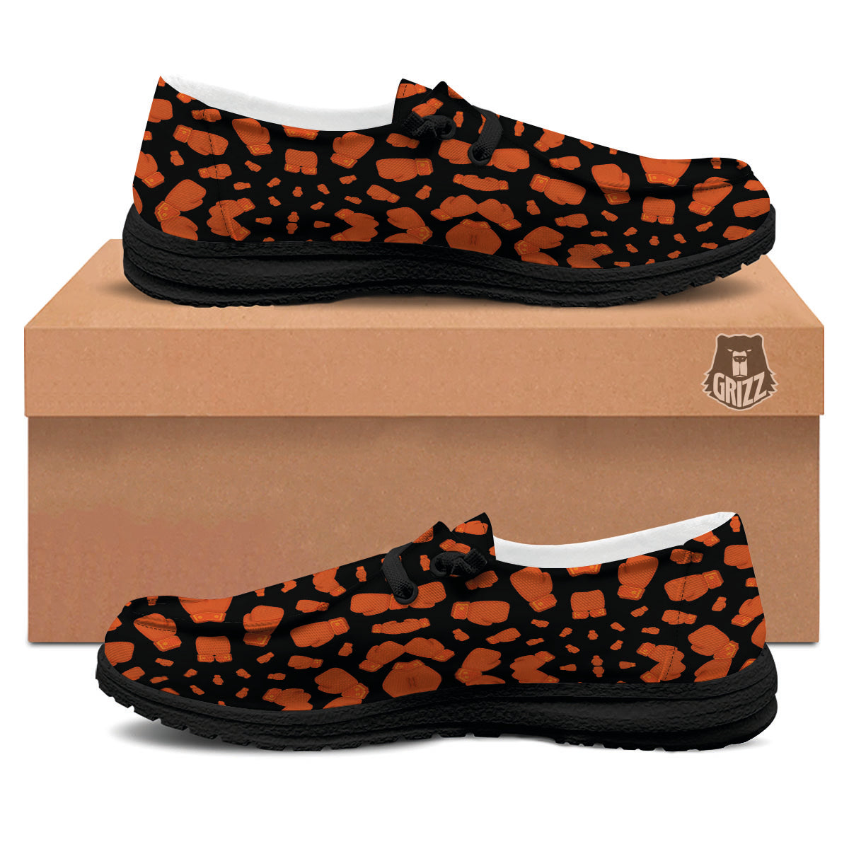 Boxing Gloves Print Pattern Black Loafers-grizzshop