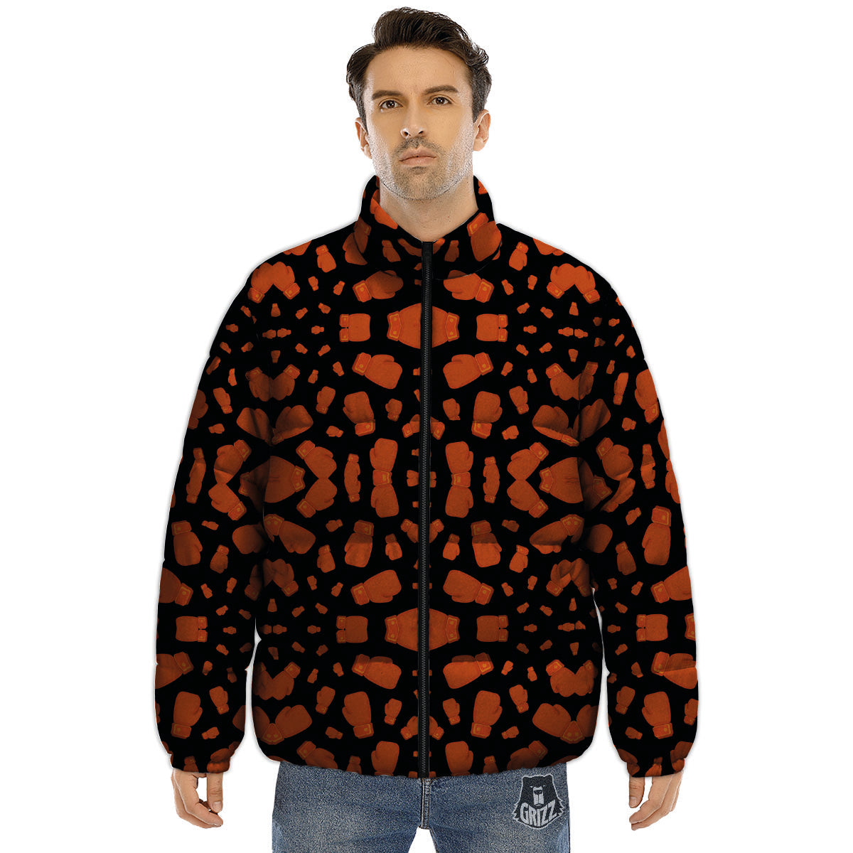 Boxing Gloves Print Pattern Puffer Jacket-grizzshop