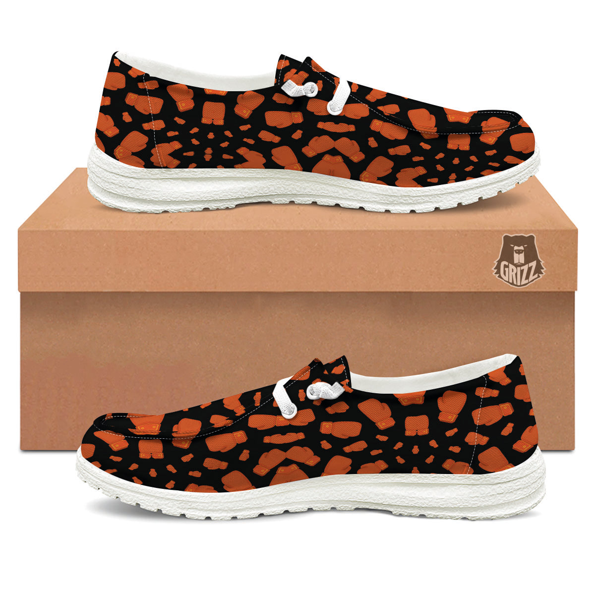 Boxing Gloves Print Pattern White Loafers-grizzshop