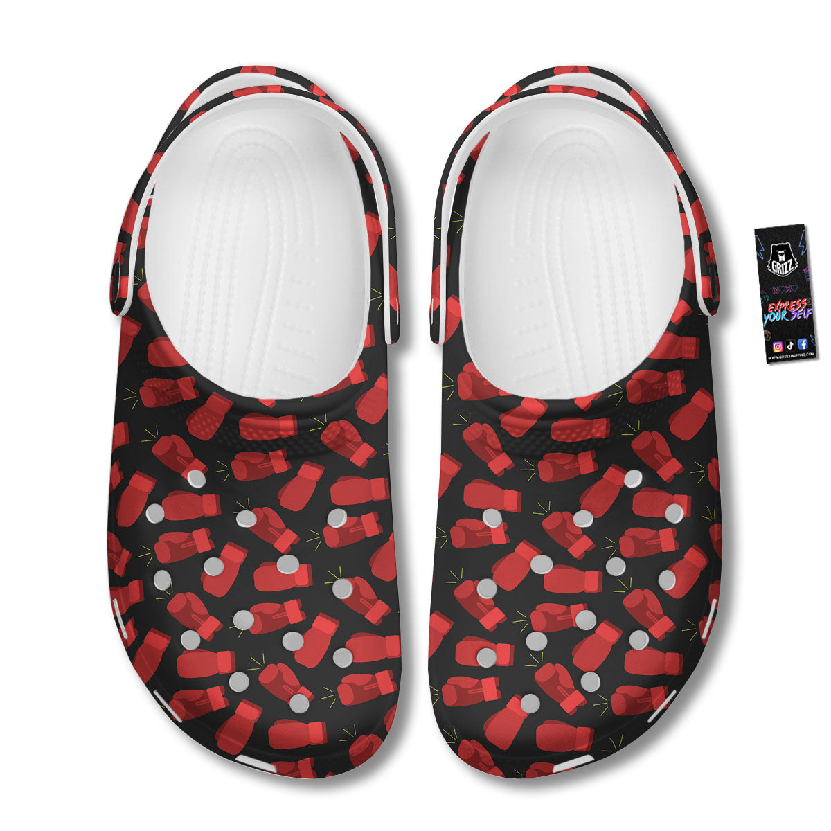 Boxing Gloves Red Print Pattern Clog-grizzshop