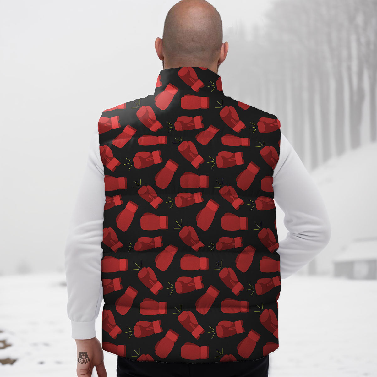 Boxing Gloves Red Print Pattern Down Vest-grizzshop